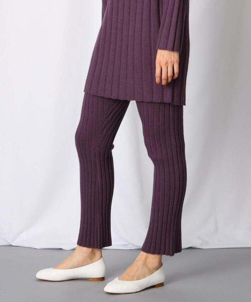 カシミヤ混ウエストゴムリブニットパンツ
