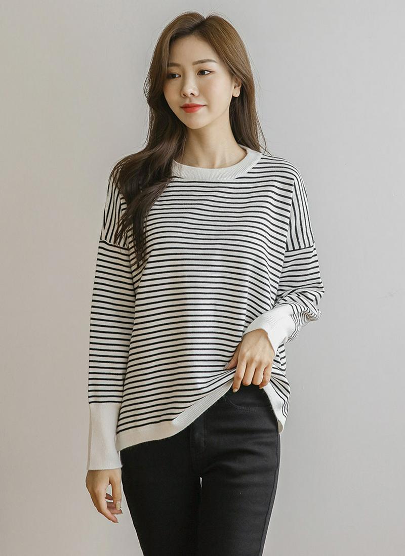 ワイドリブボーダーニット