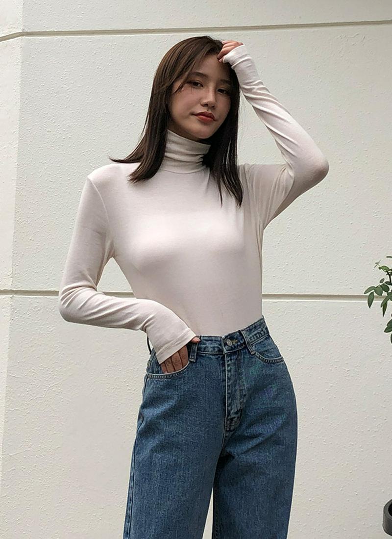 テンセルハイネック長袖Tシャツ