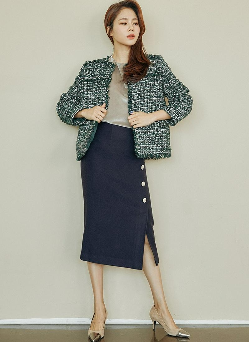 フリンジヘムツイードジャケット(グリーン)