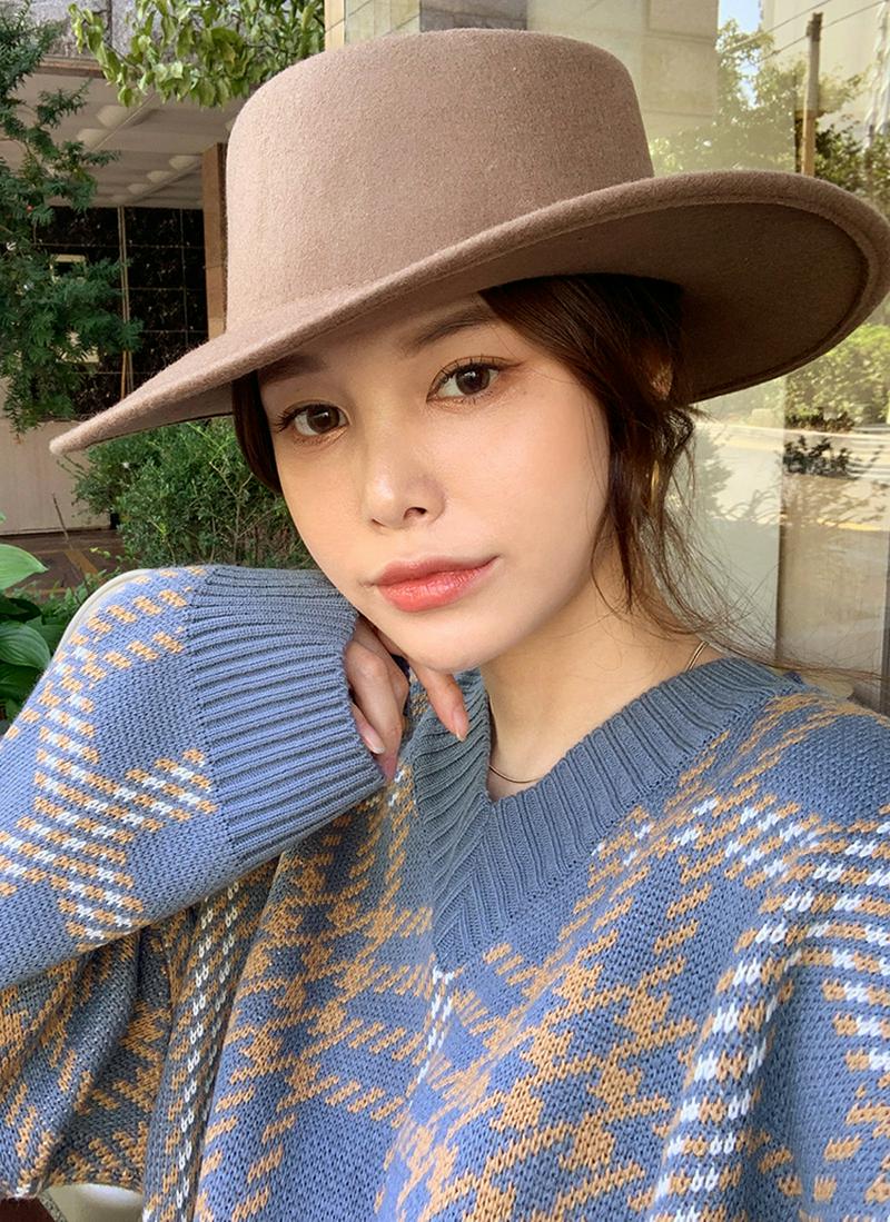 Vネックチェックニット・全5色