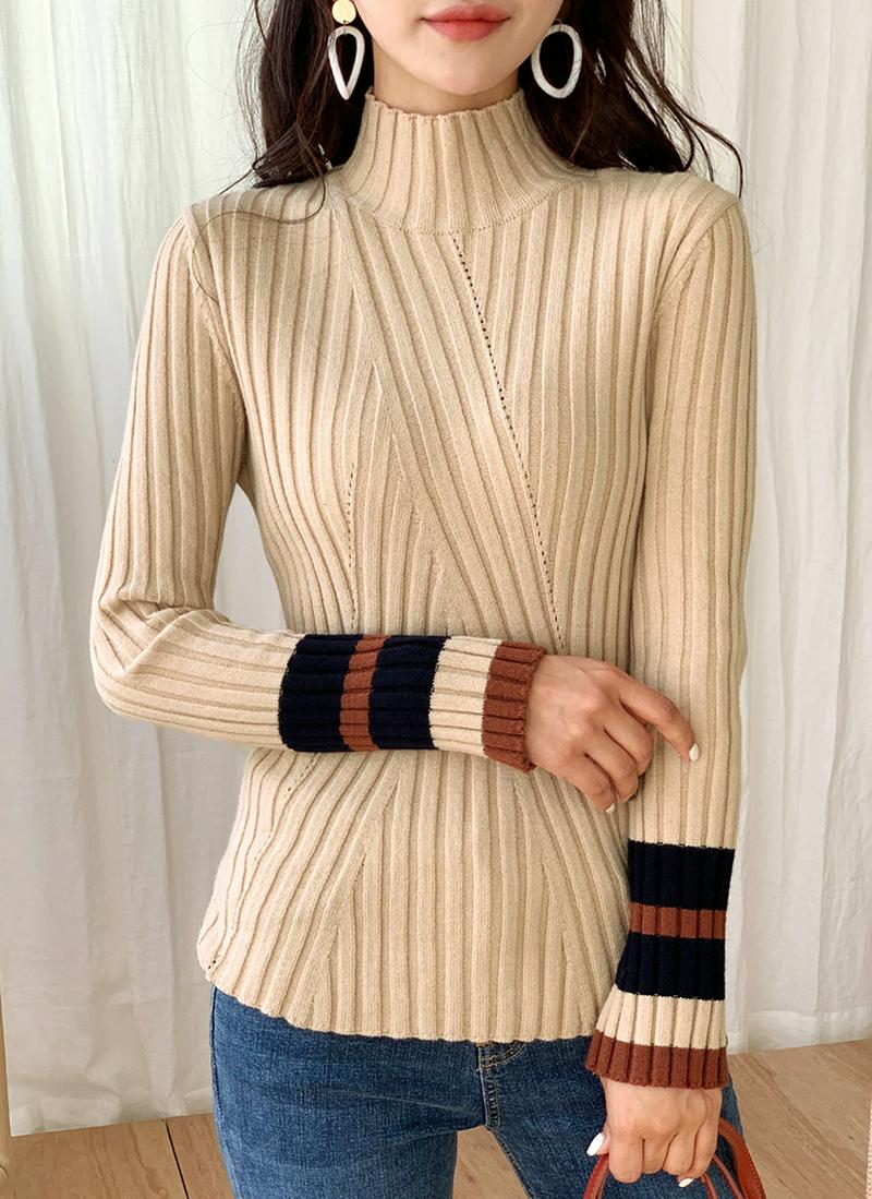 配色スリーブリブニット・全3色