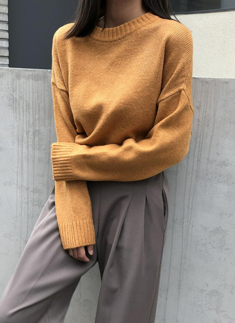 ドロップショルダーカシミヤ混ニット