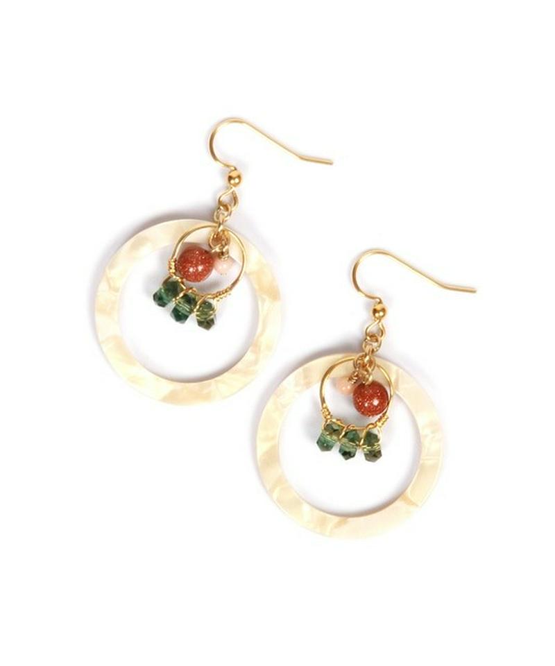 K14GF アクリル×グリーン3粒ピアス