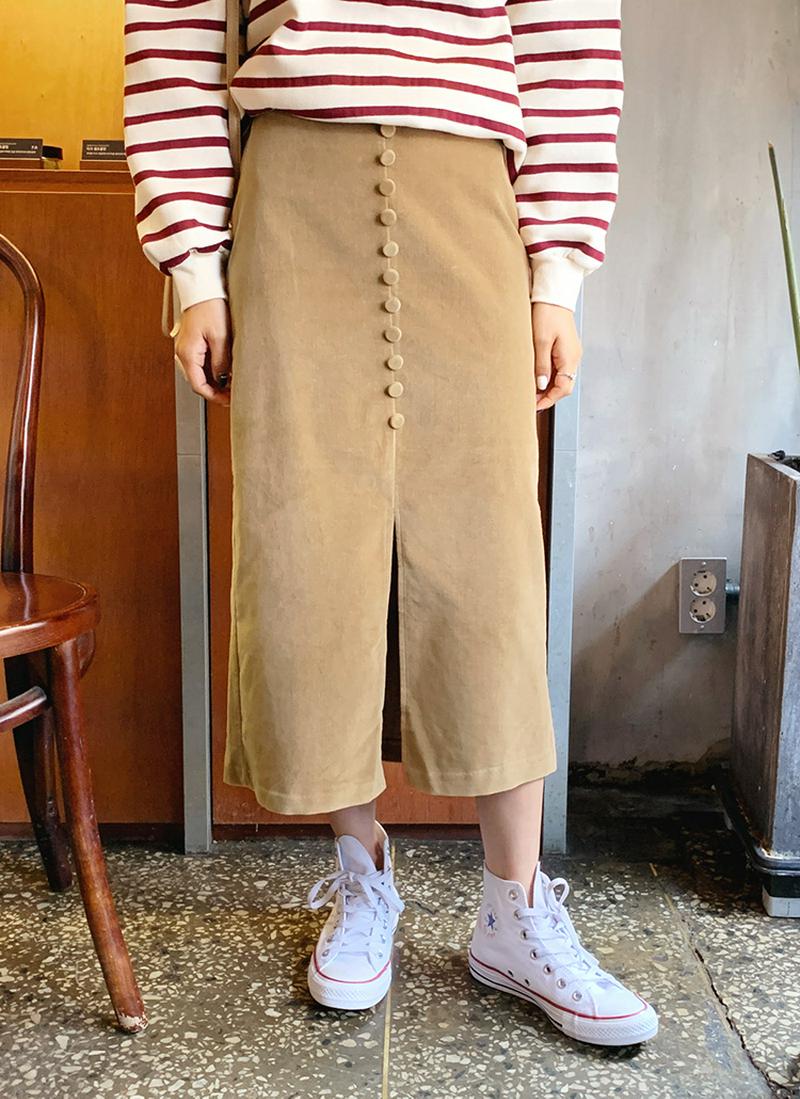 くるみボタンスリットスカート・全4色