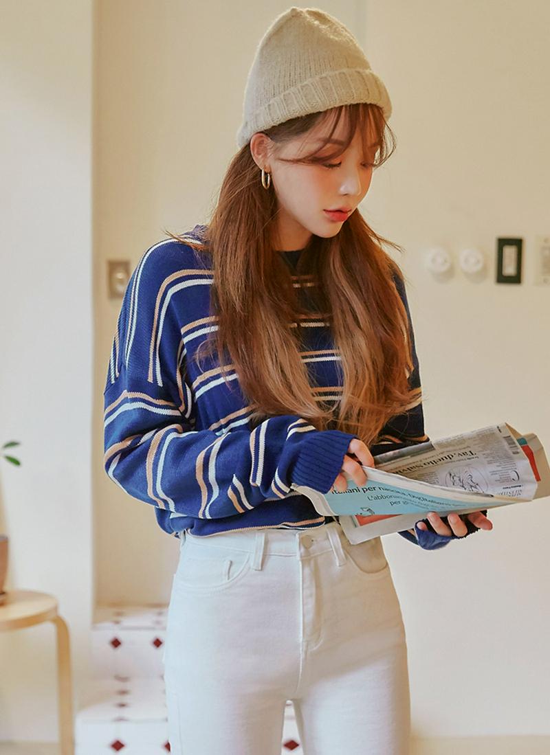 ドロップショルダーボーダーニット