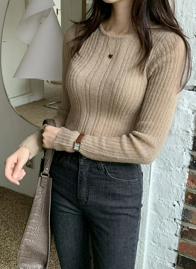 ウールモヘア混リブニット