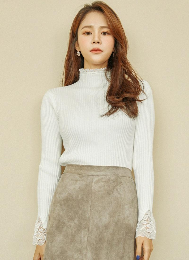 レーストリムリブニット(アイボリー)