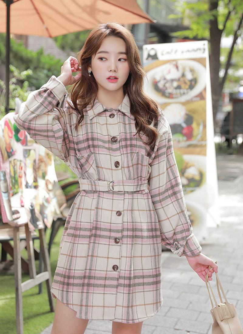 ベルトSETチェックロングシャツ