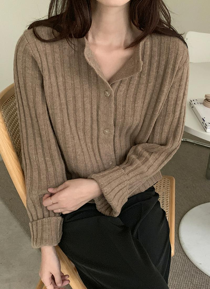 ワイドリブウールミックスカーディガン