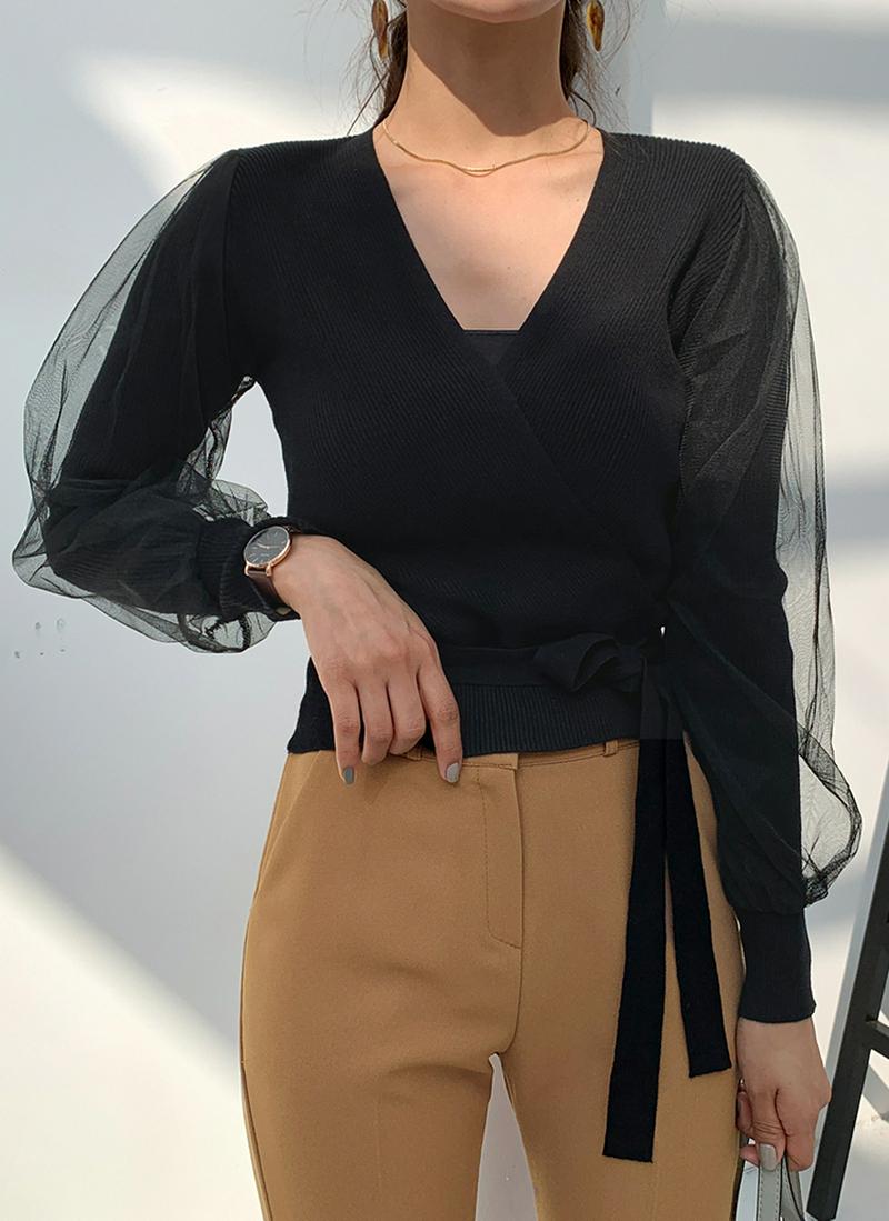 メッシュスリーブラップニット・全2色