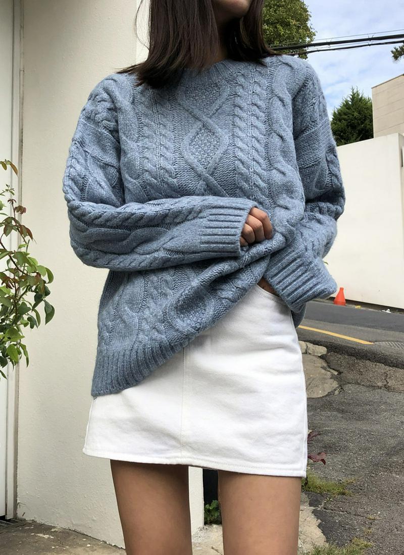 カシミヤ混ケーブルニット