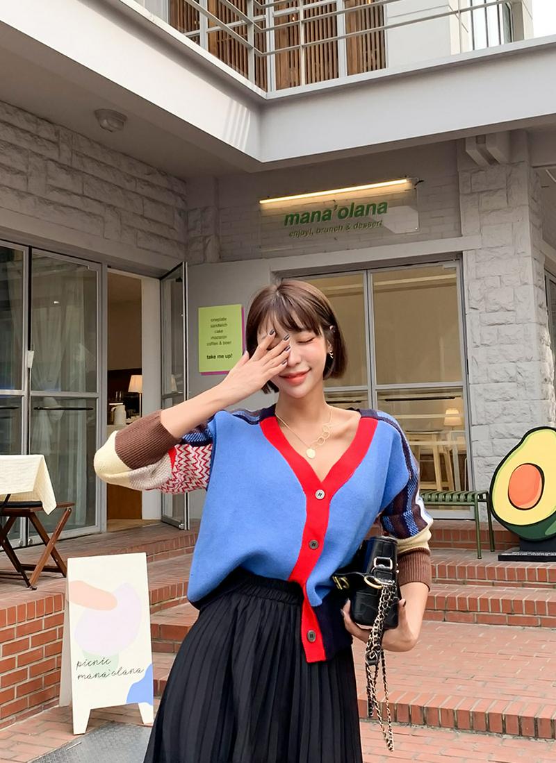 コントラストカラーカーディガン