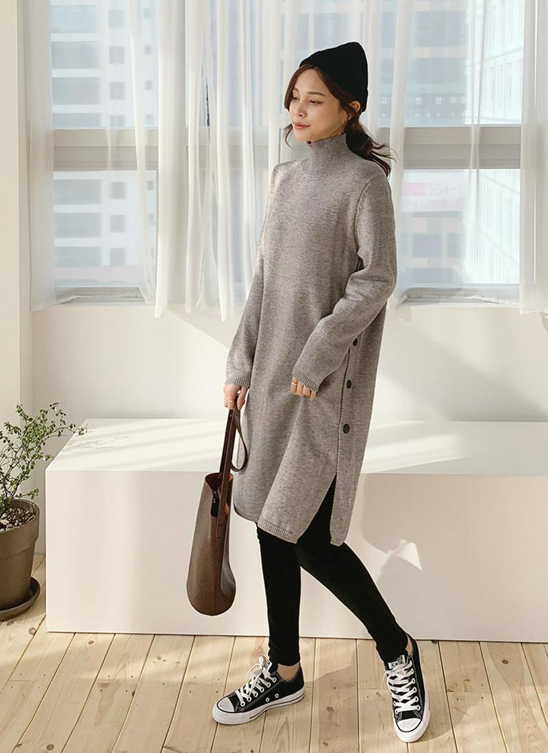 サイドボタンロングニット・全3色