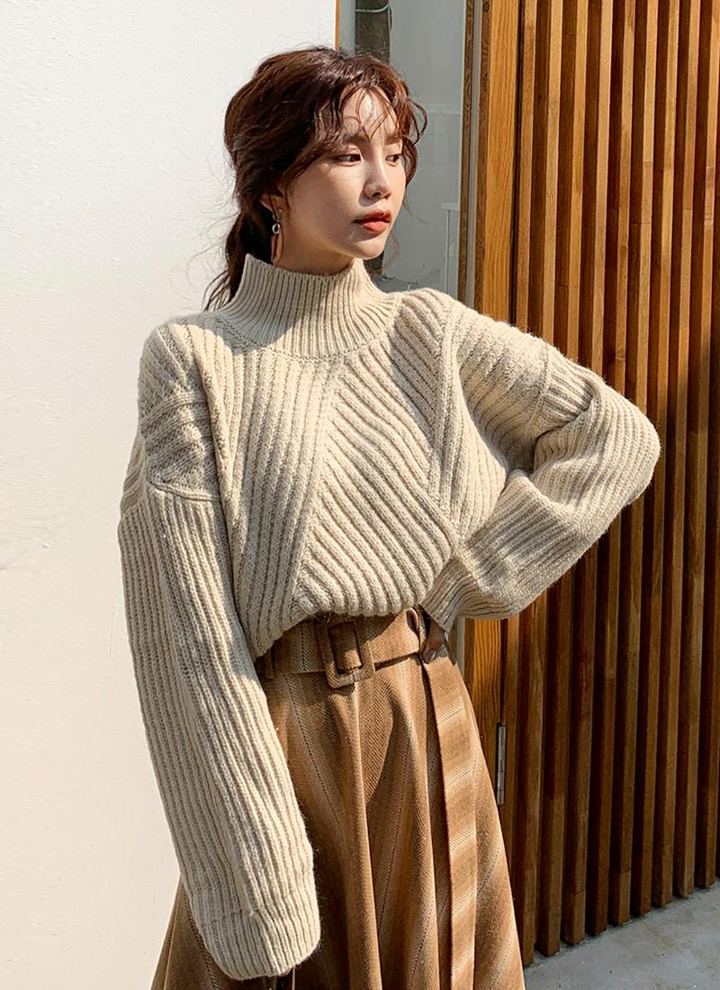 ルーズダイアゴナルリブニット・全3色