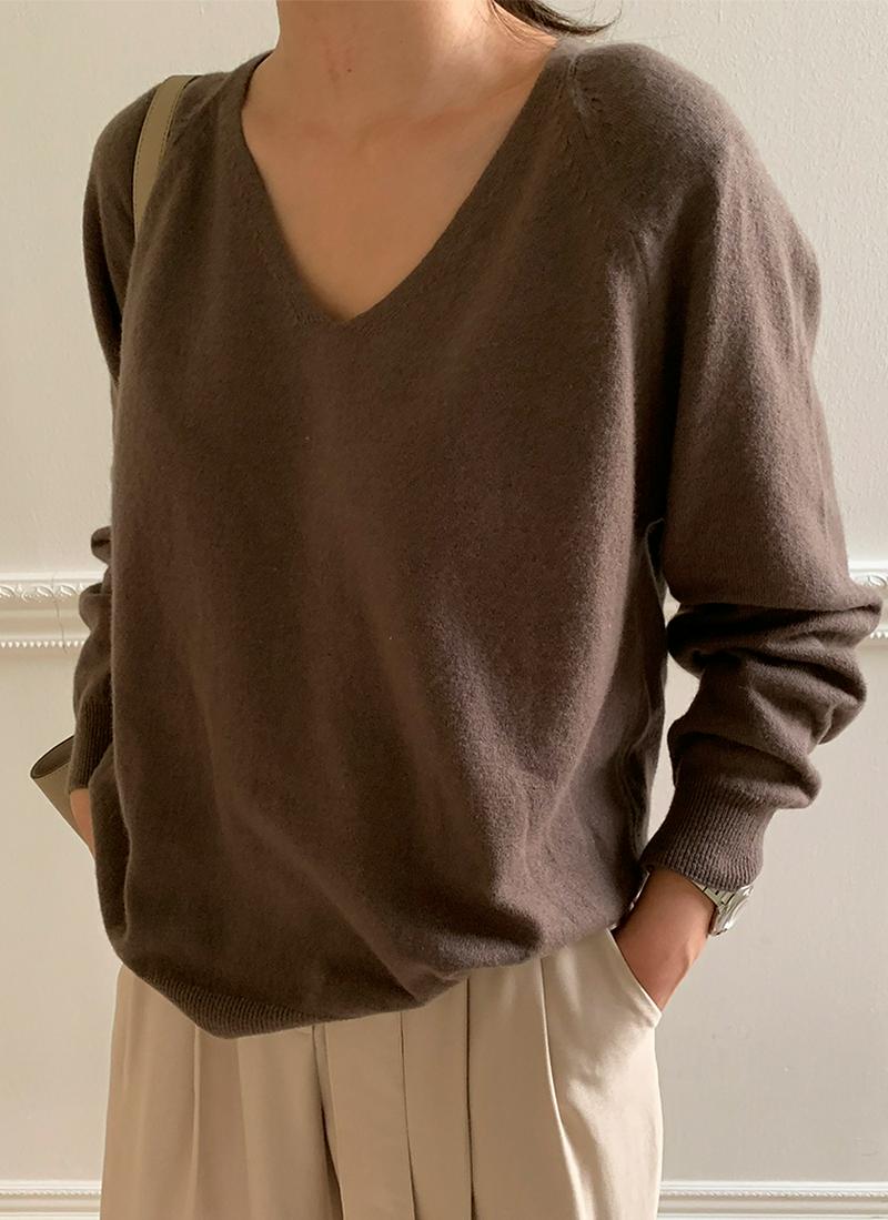 ウール混Vネックニット