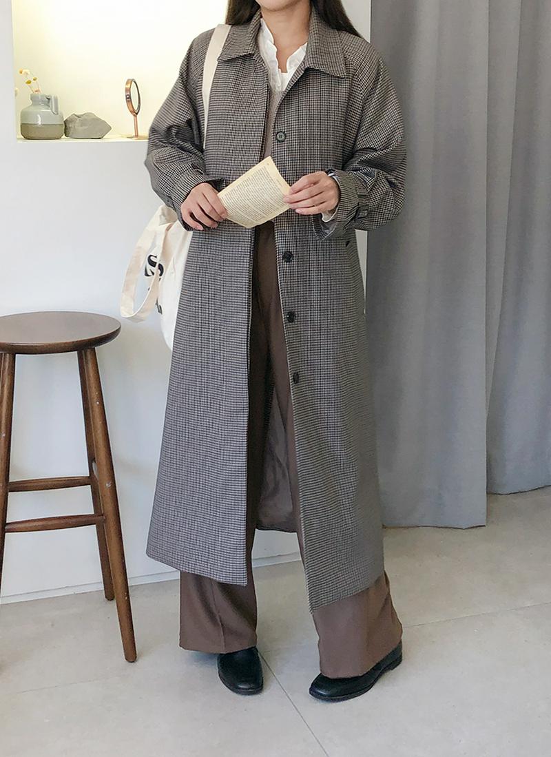 ビンテージ風チェックロングコート