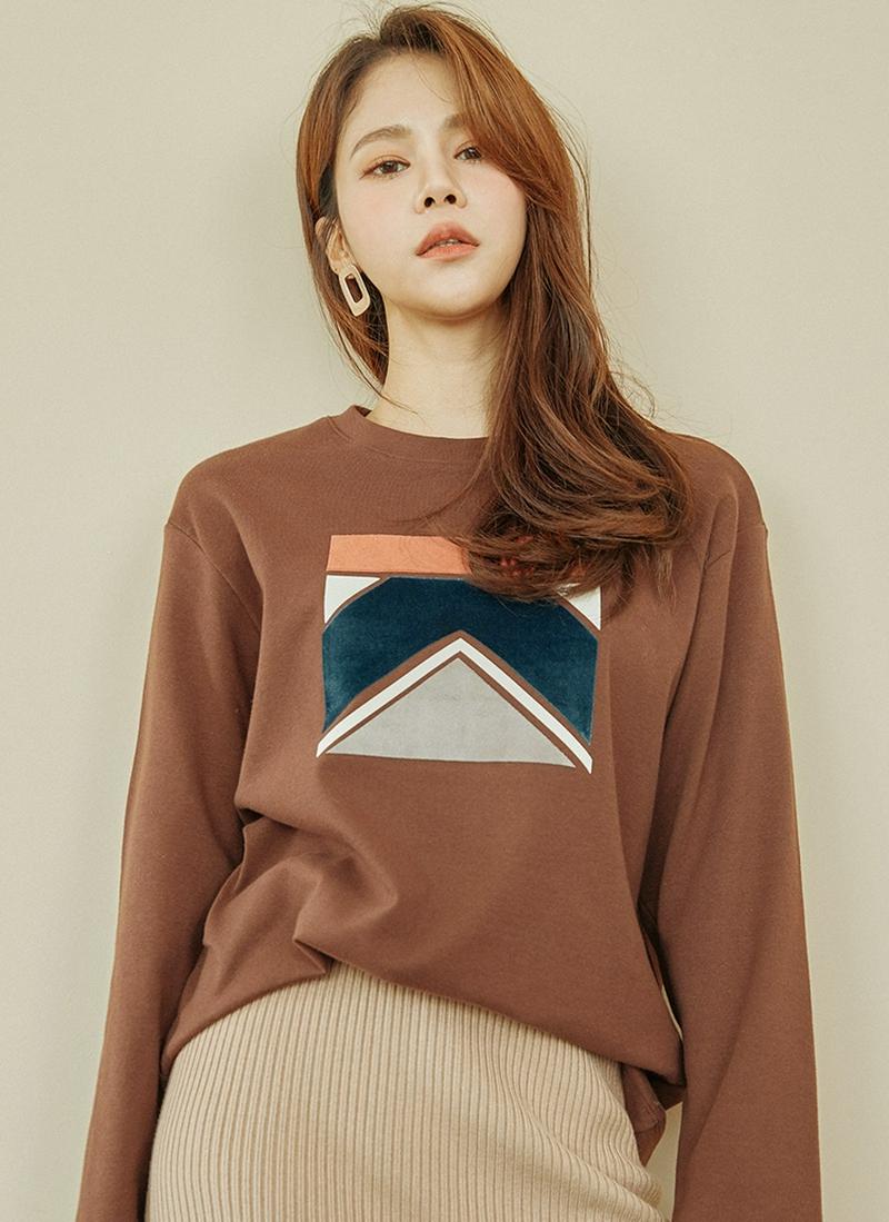裏起毛配色ポイントTシャツ(ブラウン)