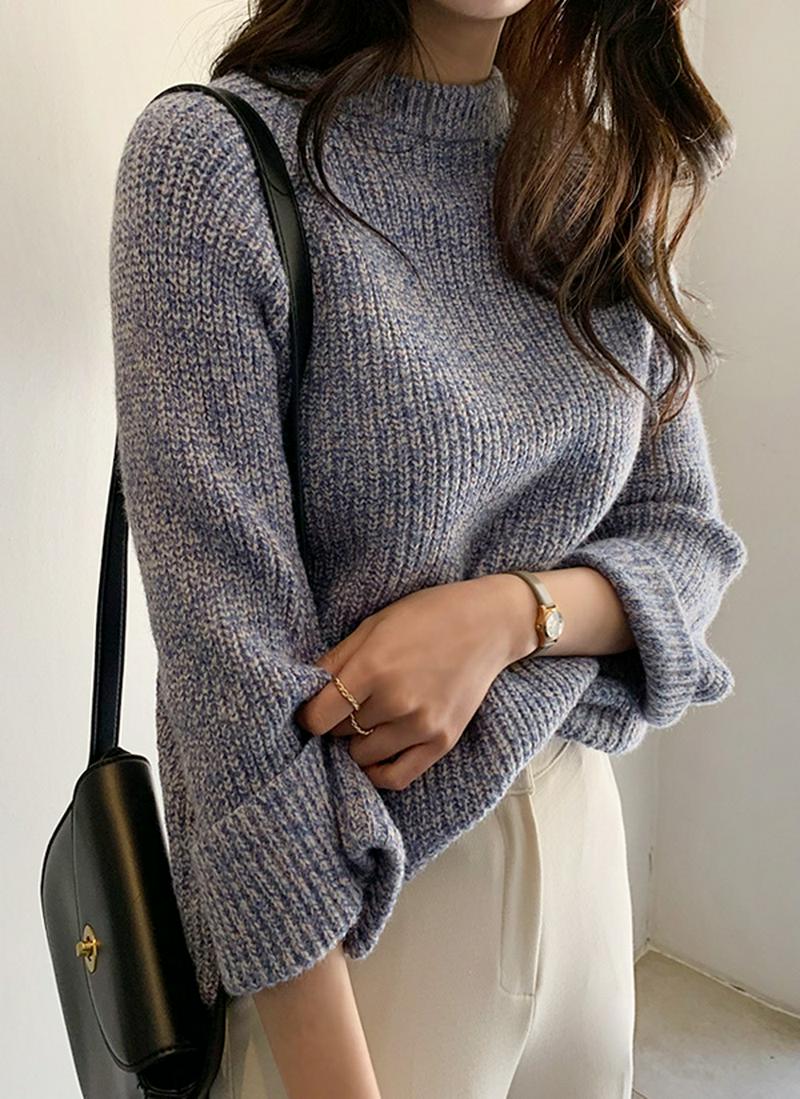 袖ロールメランジニット