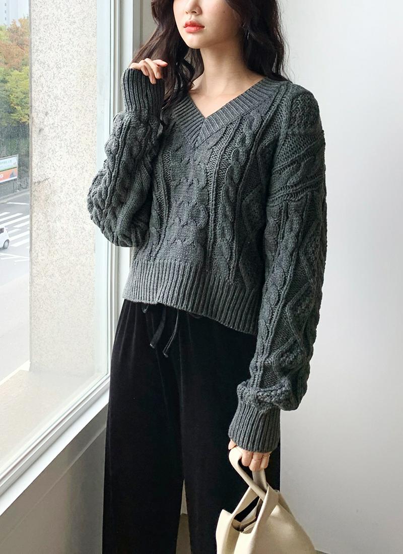 ≪人気商品再入荷≫Vネックケーブルニット・全3色 b55997 レディース【tops】 トップス ニット ケーブルニット ケーブル ツイスト Vネック 長袖 ロングスリーブ ショート ショート丈 クロップド ゆったり ルーズ 可愛い 秋 冬