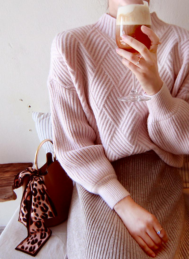 リブダイヤパターンニット