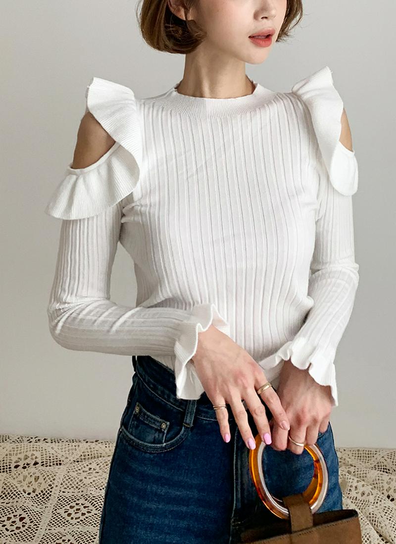 ショルダーカットフリルニット・全2色