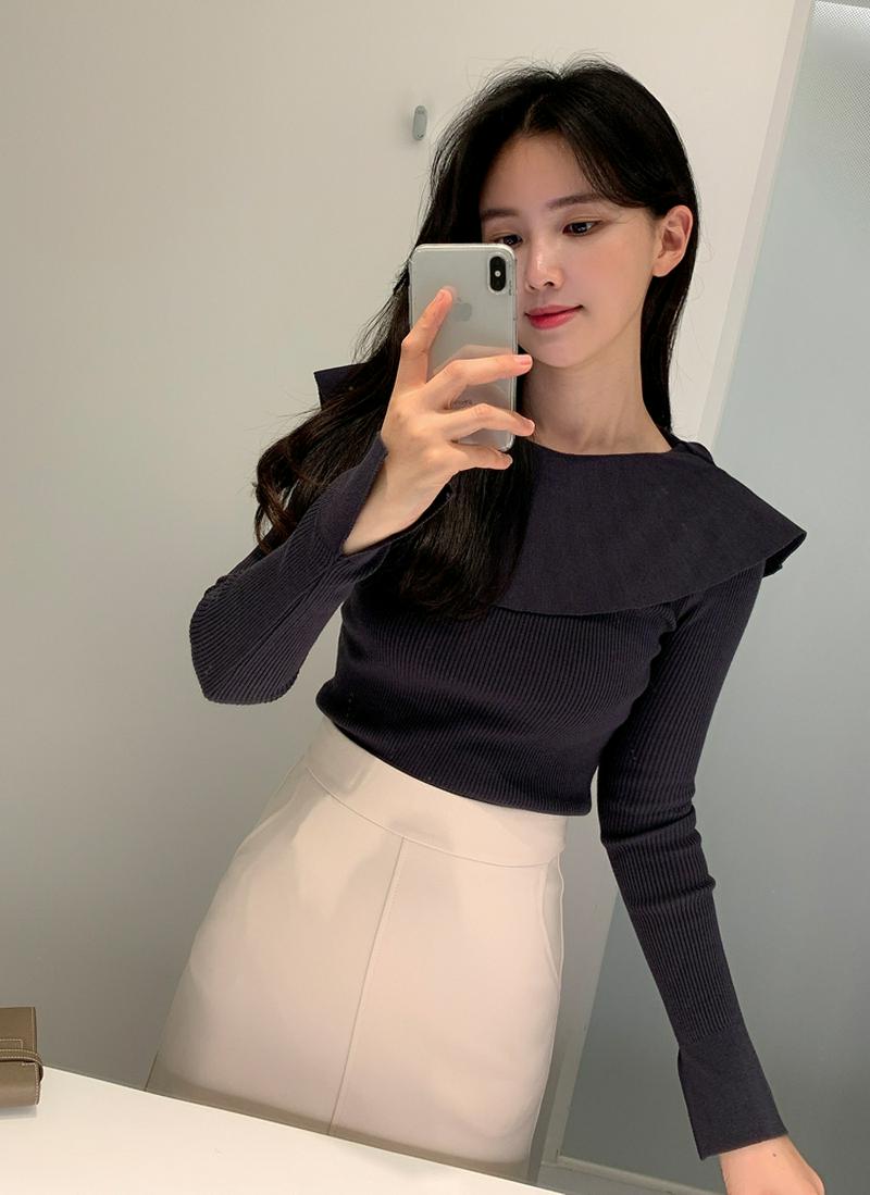 ボリュームカラースリムニット