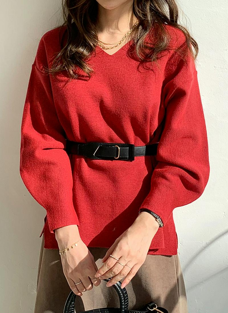 Vネックパフニット・全5色