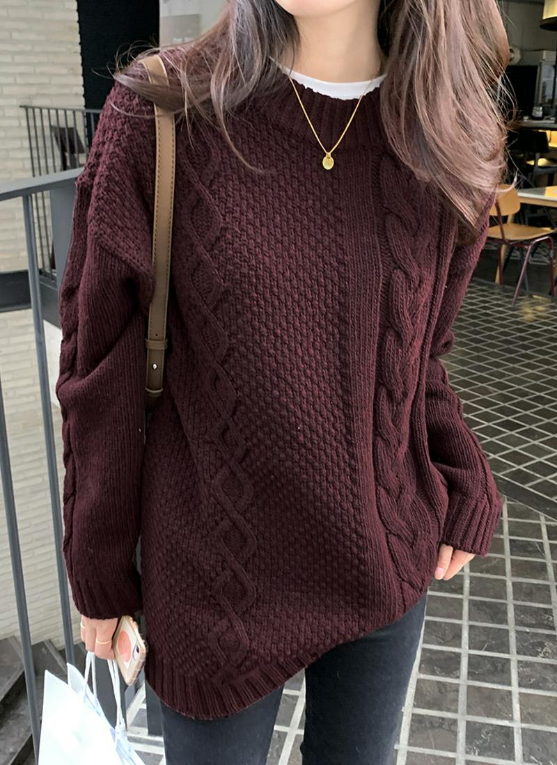 ウール混ケーブルラインニット