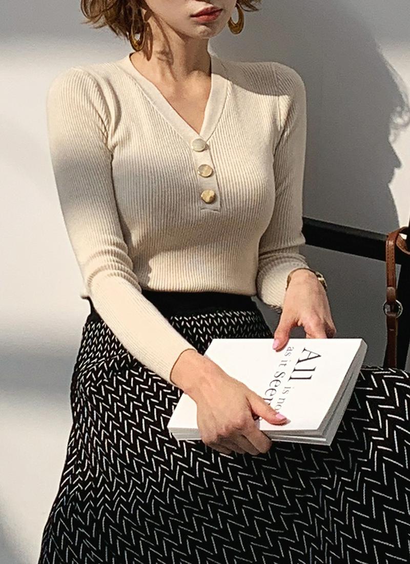 ゴールドボタンリブニット・全4色