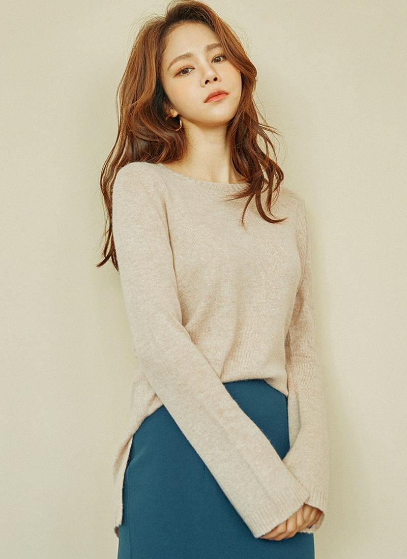 カシミヤ混ラウンドニット