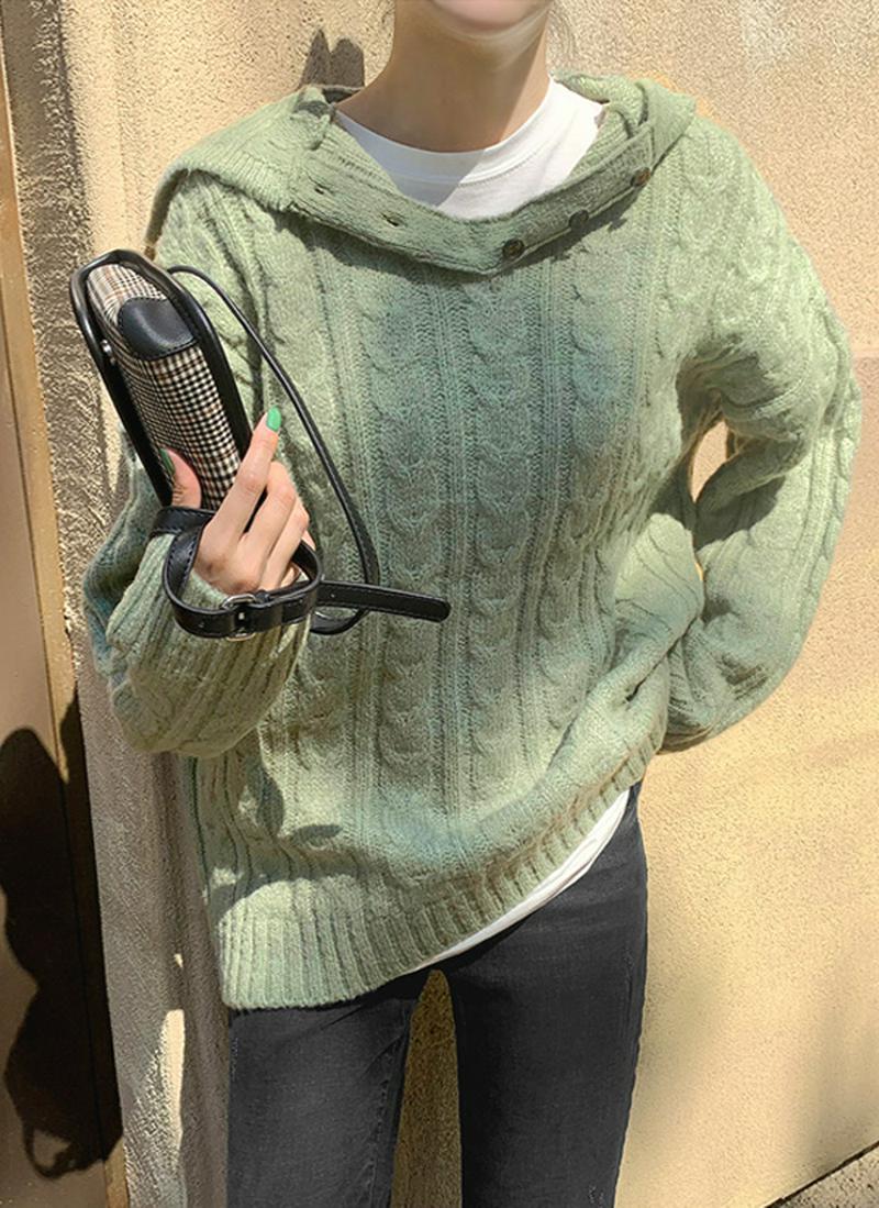 ケーブルニットフーディ