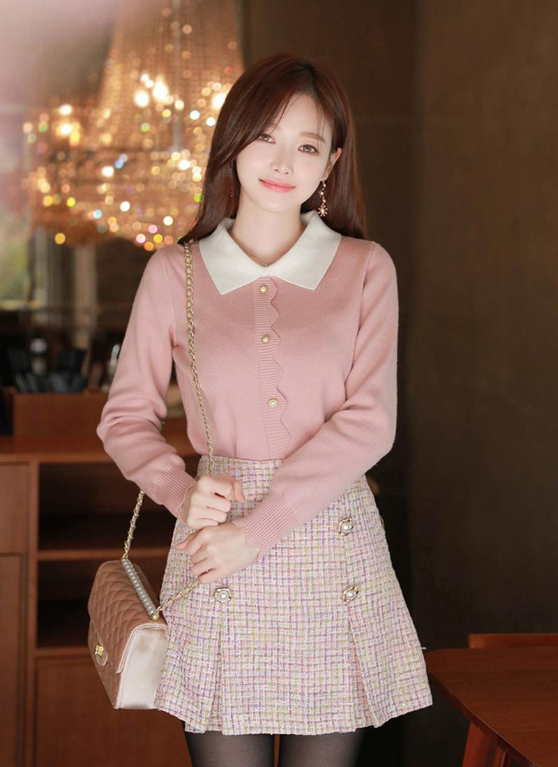 配色カラーウェーブヘムニット