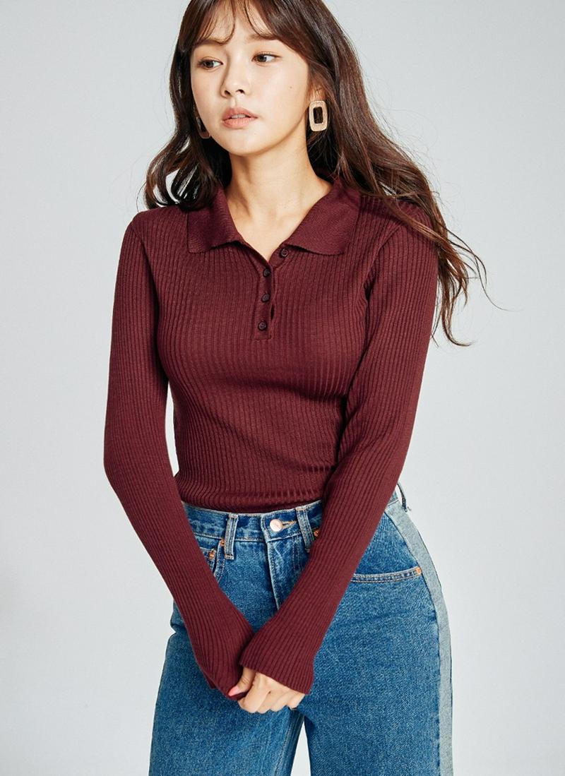 ポロカラースリムニット