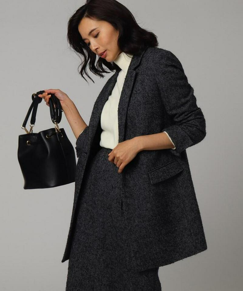 ウール混ループヘリンボンロングジャケット