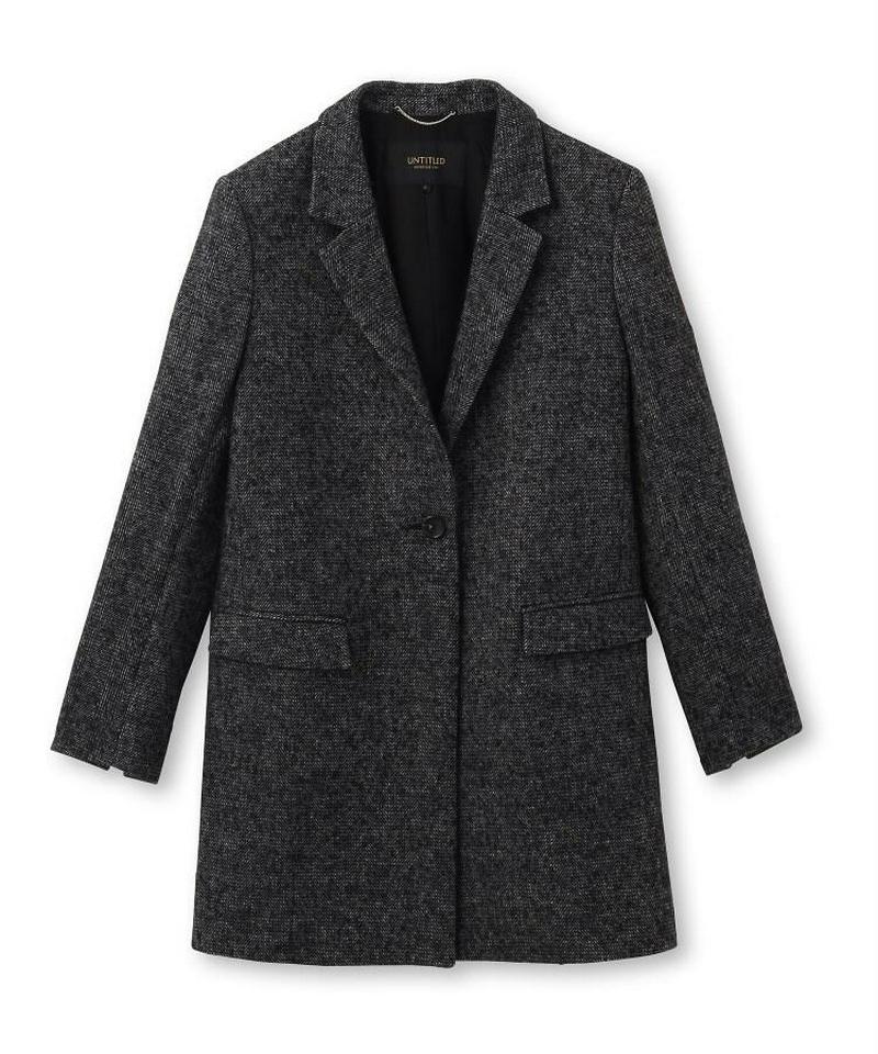 ウール混ループヘリンボンロングジャケット