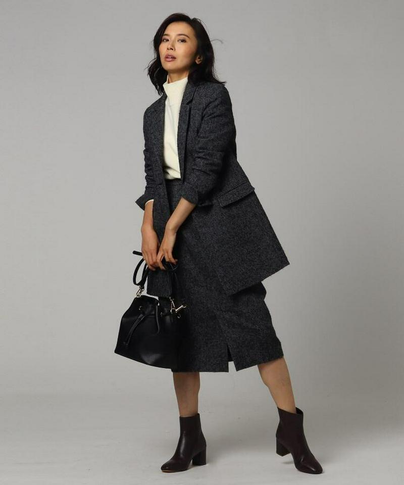 ウール混ループヘリンボンロングジャケット