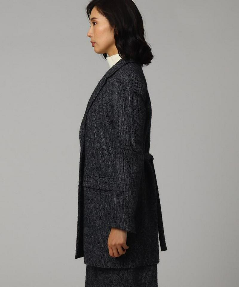 ウール混ループヘリンボンロングジャケット