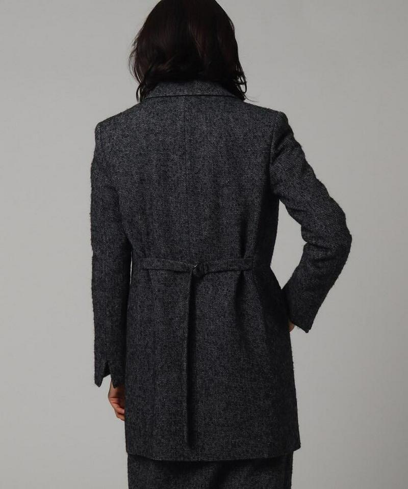 ウール混ループヘリンボンロングジャケット