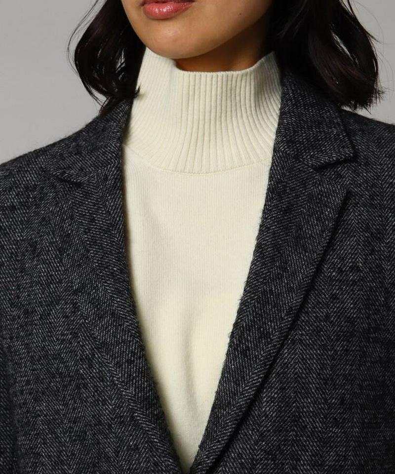 ウール混ループヘリンボンロングジャケット