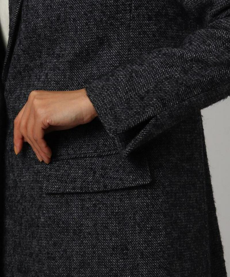 ウール混ループヘリンボンロングジャケット