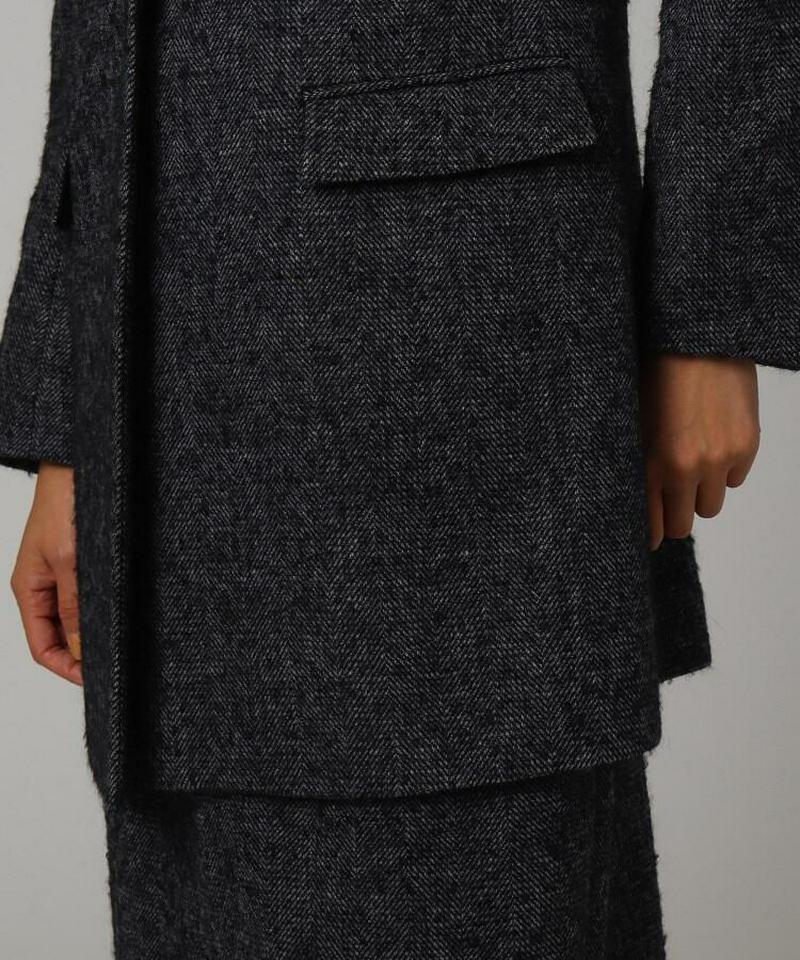 ウール混ループヘリンボンロングジャケット