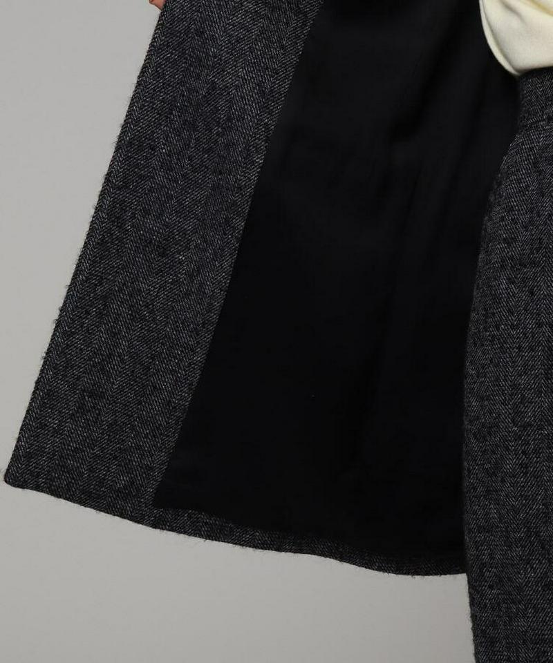 ウール混ループヘリンボンロングジャケット