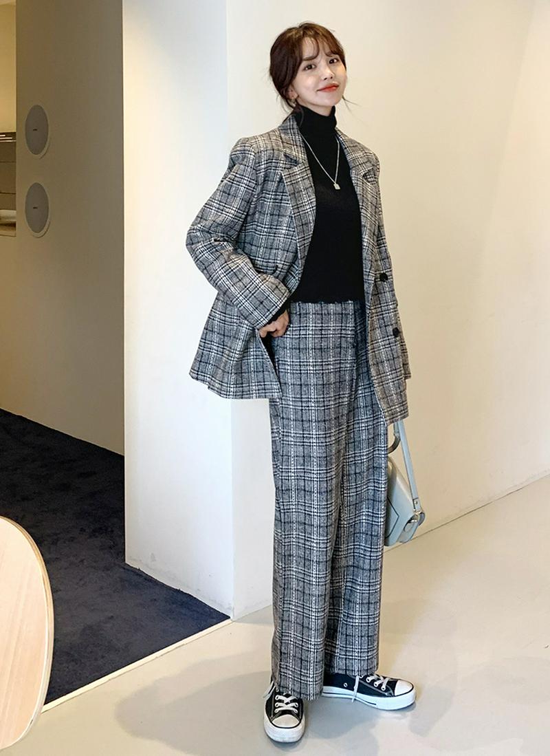 チェックダブルジャケット&スラックスSET・全2色