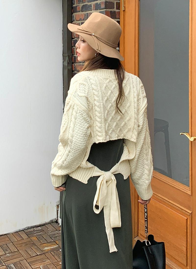 バックリボンケーブルニット・全2色