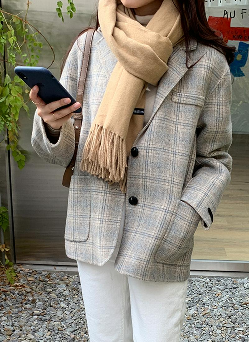 ウールブレンドチェック柄ジャケット