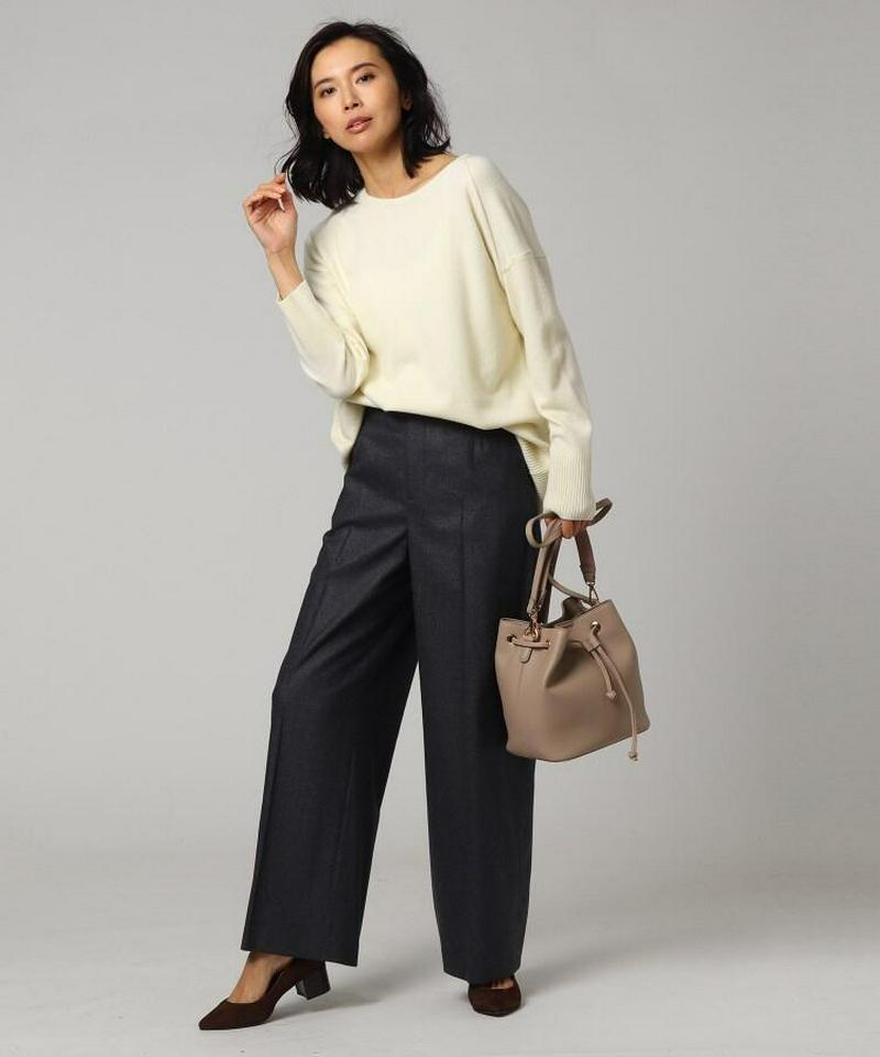 ウール混フラノセミワイドパンツ