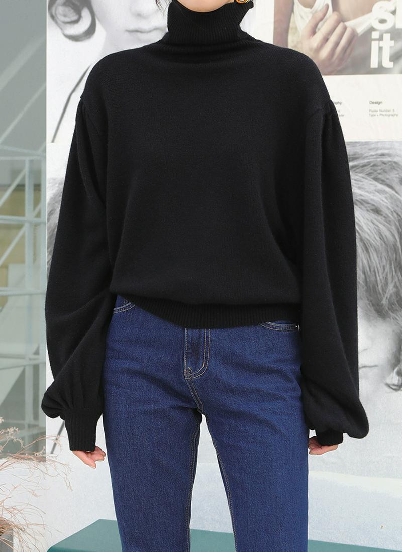 ギャザータートルネックニット
