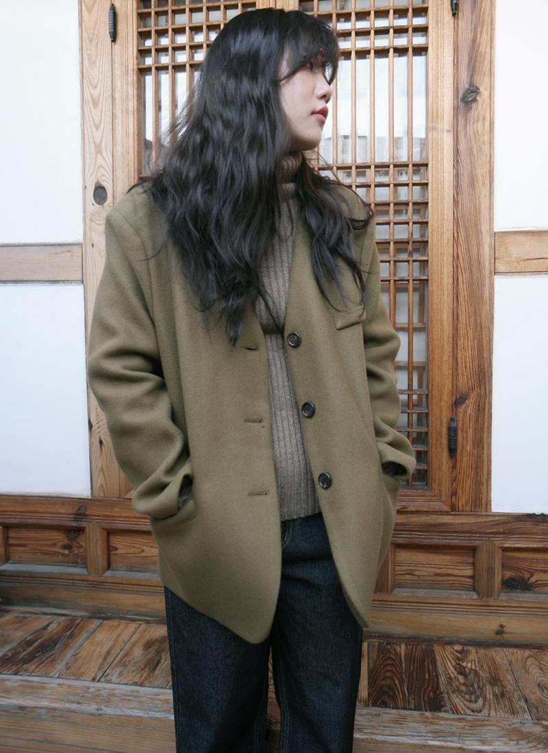 ノーカラーフェイクポケットジャケット