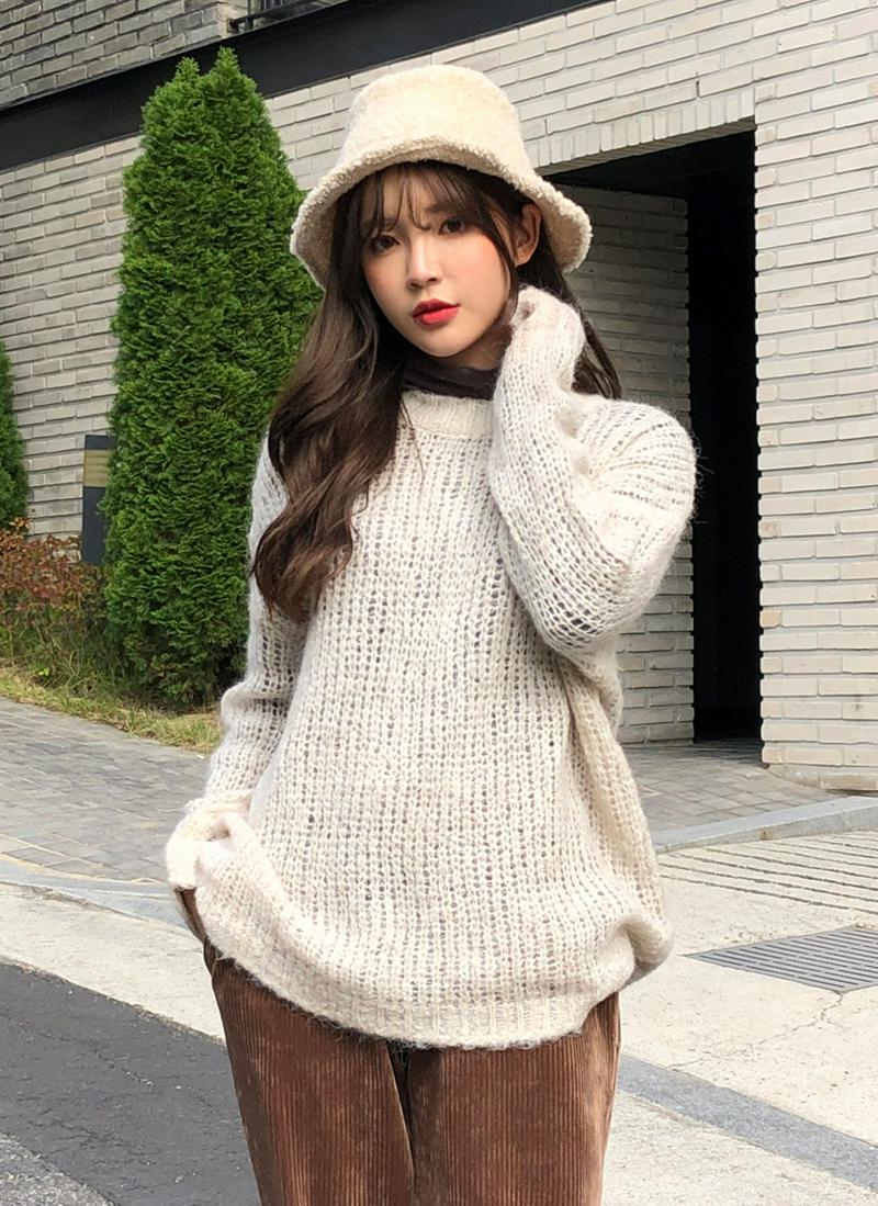 ローゲージモヘア混ニット